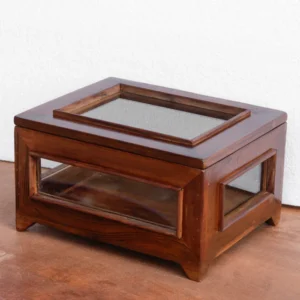 Vintage Transparent Mirror Fitted Wooden Handmade Jewelry Box