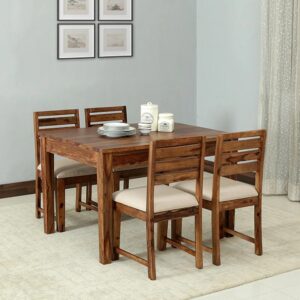 Sheesham Wood 4 Seater Dining Set In Rustic Teak Finish with Drawer