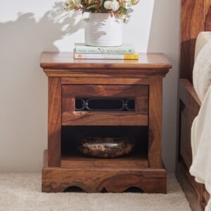Teak Wooden Bedside Table - Brown