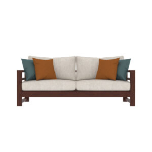 Modern Wooden Sofa with Cream Cushions