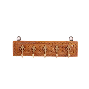 Solid Wood Carved 5 Brass Fitted Wall Hanging Hook