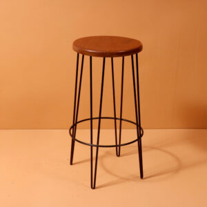 Contemporary Teak and Iron Stool